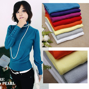 Pearl button women's all-match knitted turtleneck basic shirt female long-sleeve sweater outerwear