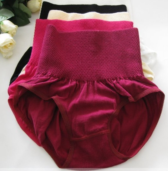 Pearl pants high waist abdomen drawing butt-lifting pants panties 100% cotton women's tiebelt panties high waist body shaping