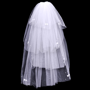 Pearl small bow veil the bride wedding dress multi-layer wedding dress veil