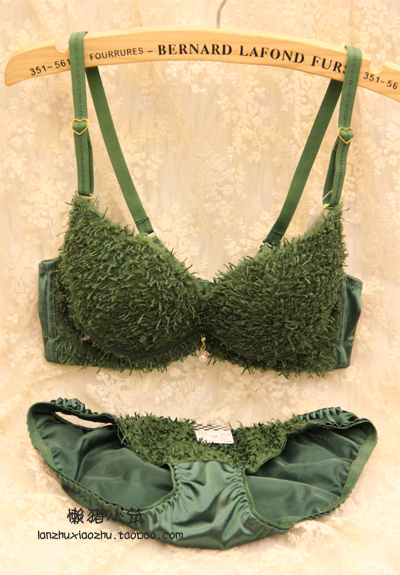 Pendant 3 women's breasted bra underwear set 3691 green