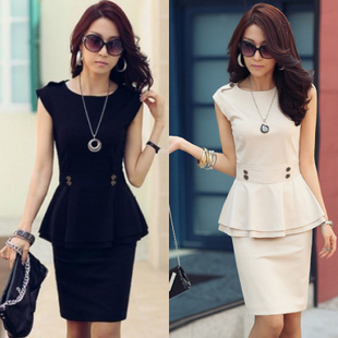 Peplum skirt business ol shift dress set sleeveless T-shirt short skirt professional set