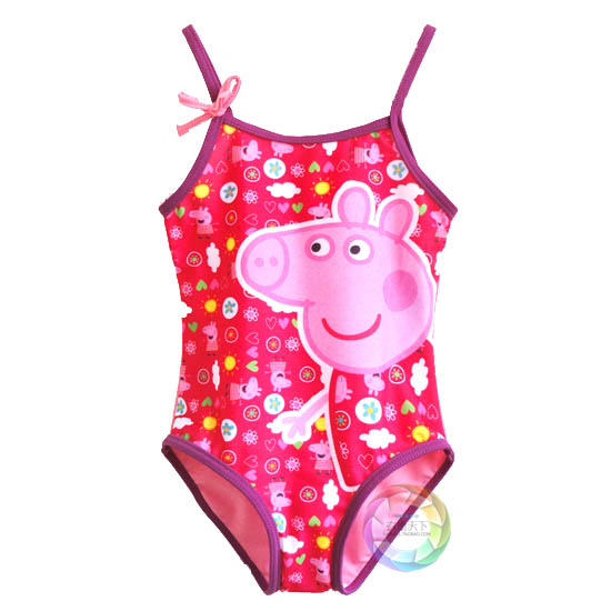 Peppa pig baby girl swimwear  2013new styles baby one piece swimsuit with two straps bow 1pc free shipping