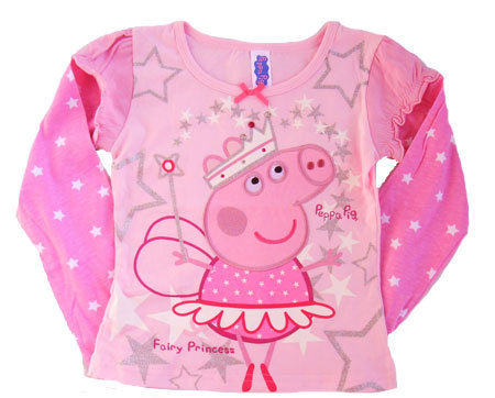 Peppa pig child t shirt kids girl autumn long sleeve shirt blouse with bling crown3-5years 2sizes