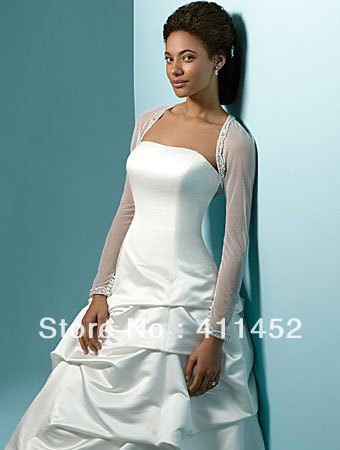 Perfact ! White long sleeve chiffon with beadeds bride's wedding jacket /bolero (Match dress or gown )--007
