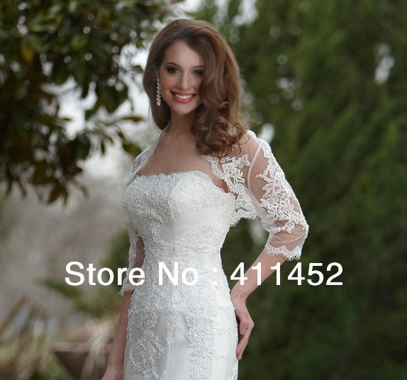Perfact ! White Mid-sleeve tulle with lace bride's wedding jacket /bolero (Match dress or gown )--001