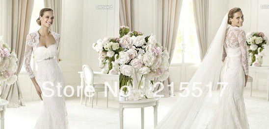 Perfect Combination Trumpet White Long Sleeves Jacket/Bolero Lace Wedding Dress