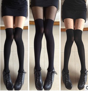 Perfect patchwork thigh socks pantyhose stockings stocking over-the-knee socks female