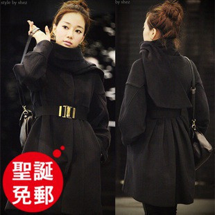 perfect slimming piece three set black fashion  woolen specail style woman ladies' overcoat outerwear for winter