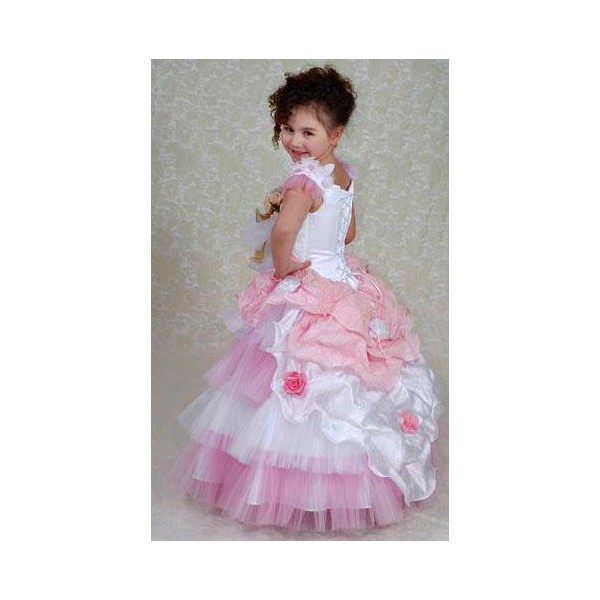 Performance clothing flower girl dress  Bubble skirt glamorous white and pink  lovely  floor-length