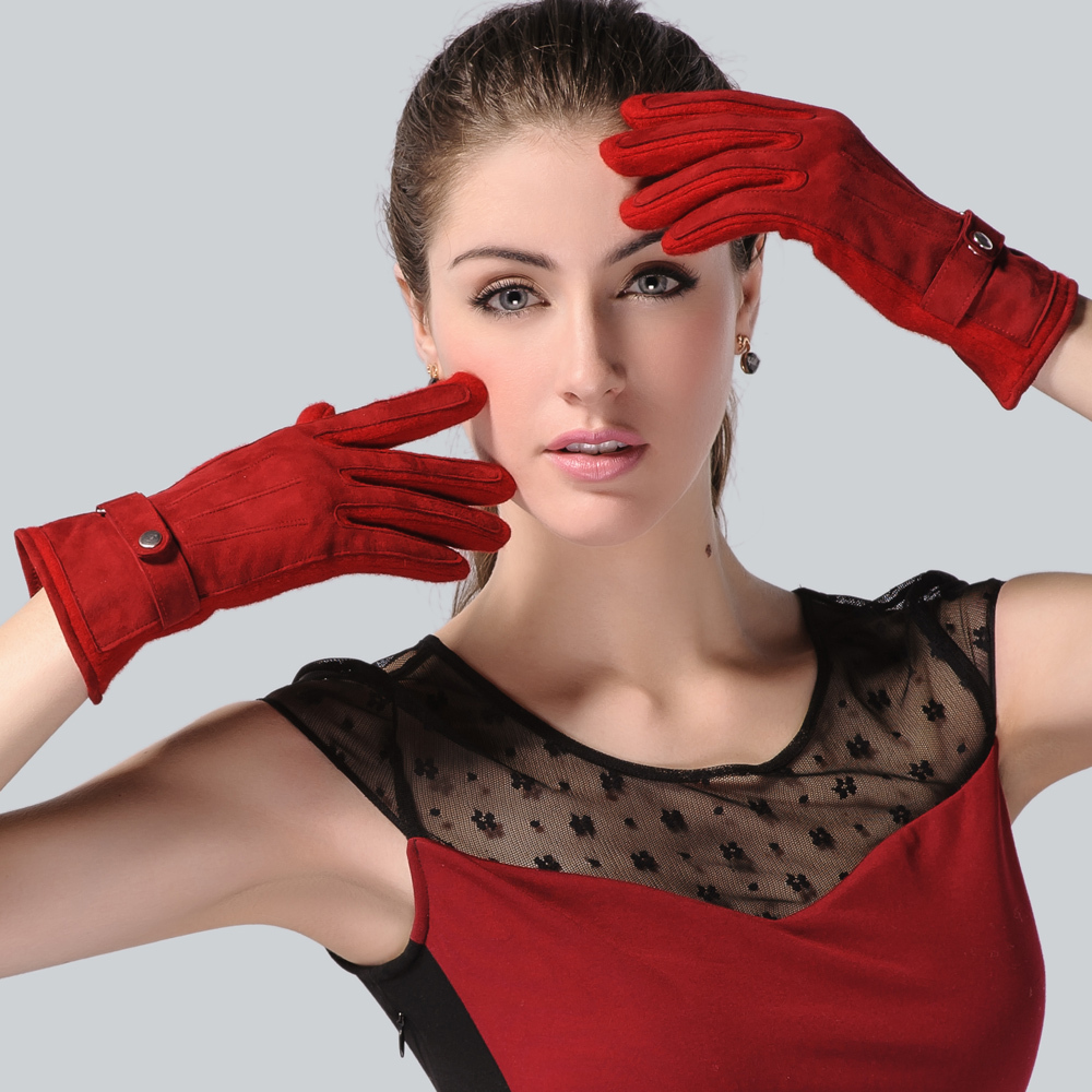 Pernycess Leather gloves female sheepskin winter autumn and winter thermal genuine leather sheepskin gloves short y-03