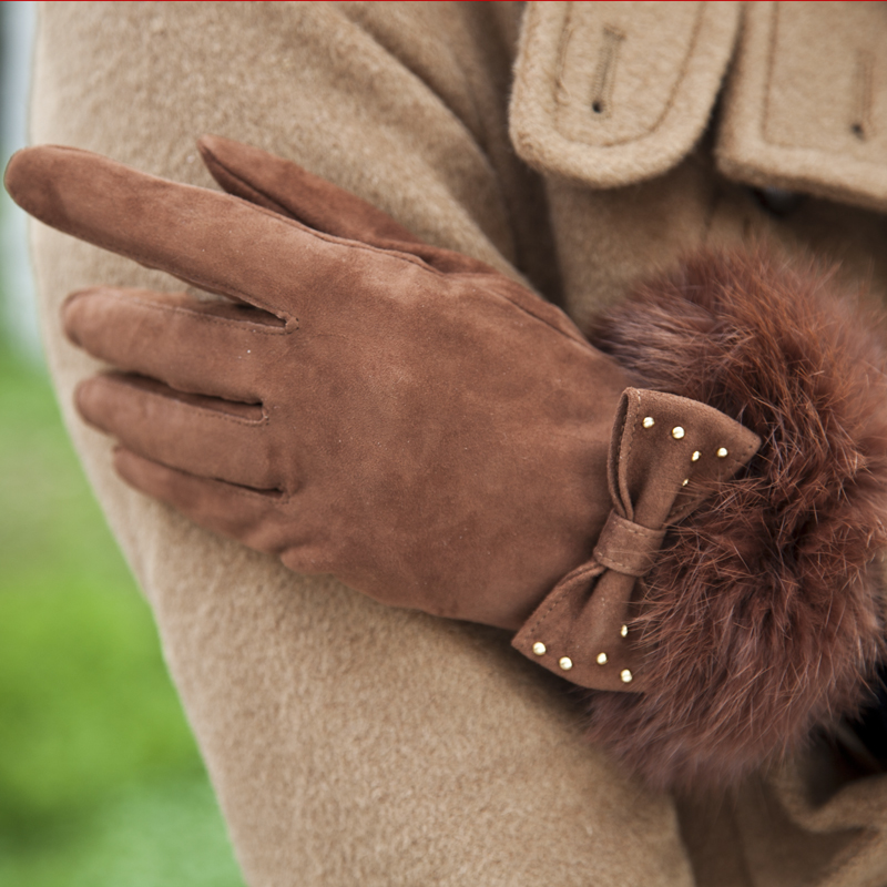 Pernycess Leather gloves female sheepskin winter autumn and winter thermal genuine leather sheepskin gloves w-27