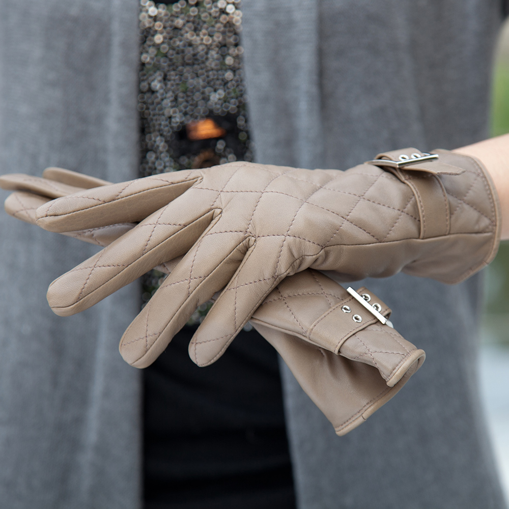 Pernycess Leather gloves female thermal medium-long sheepskin genuine leather gloves women's w-17