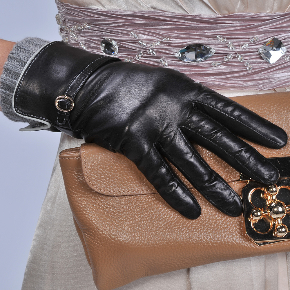 Pernycess Leather gloves women fashion sheepskin genuine leather gloves female winter w-104