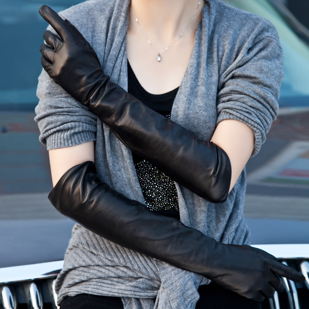 Pernycess Leather gloves women's sheepskin gloves female winter genuine leather gloves lengthen w-10