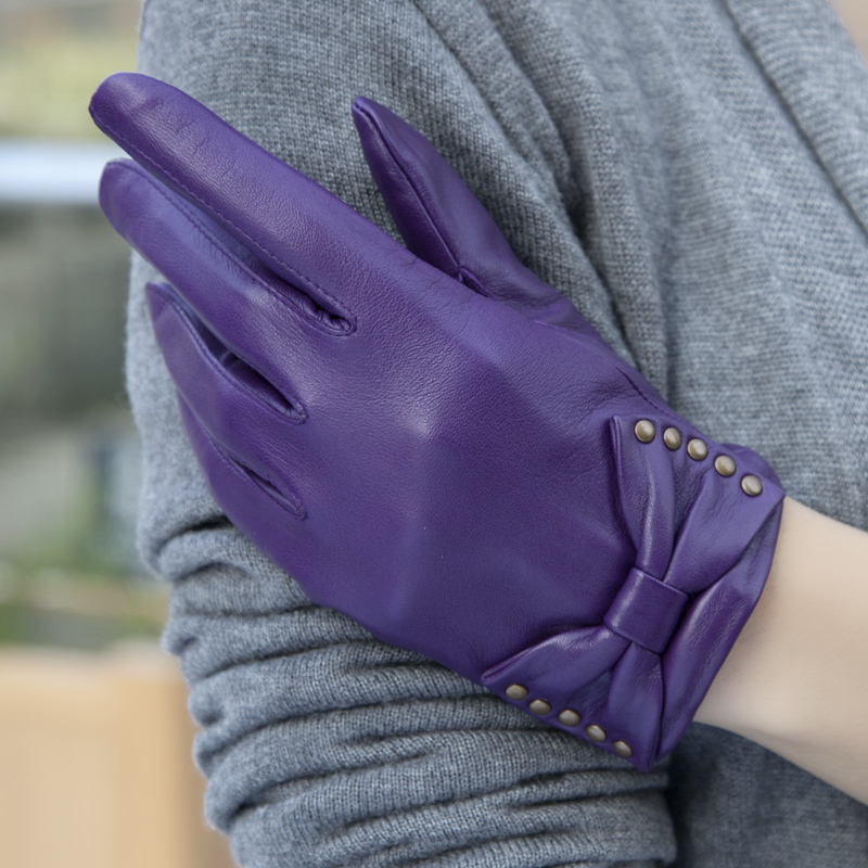 Pernycess Leather gloves women's sheepskin winter ultra-thin genuine leather sheepskin gloves bow w-26