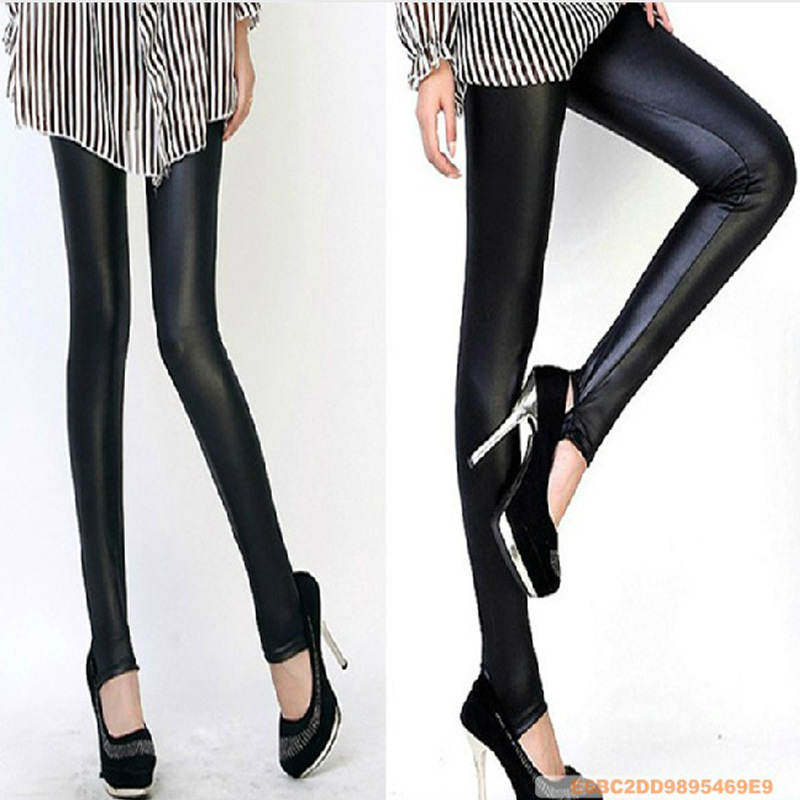 Personality autumn and winter female pants legging faux leather legging tight plus size elastic pants step