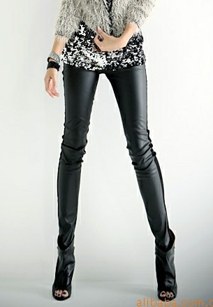 Personality before and after the faux leather patchwork cotton legging skinny pants spring and autumn faux leather pants do22