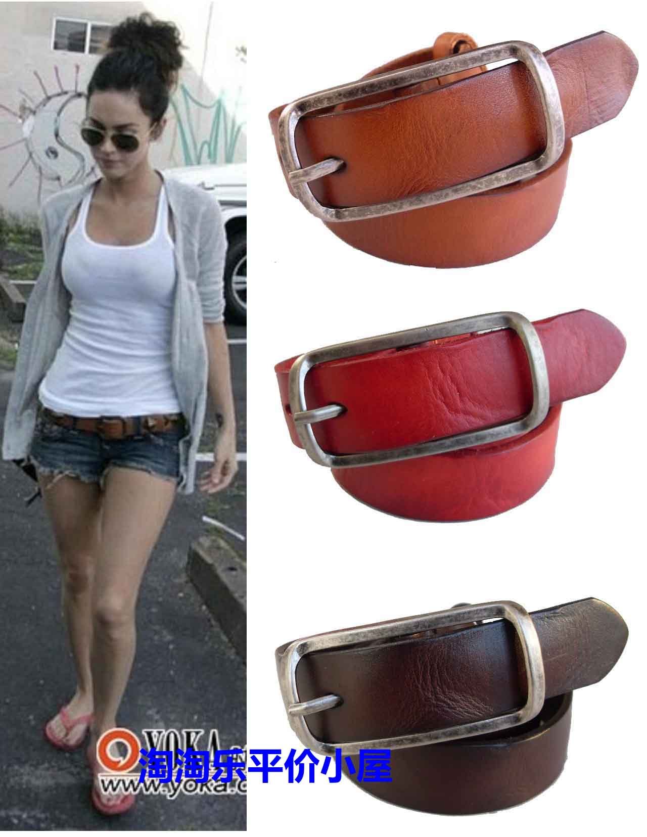 Personality buckle fashion first layer of cowhide belt genuine leather red strap genuine leather women's strap