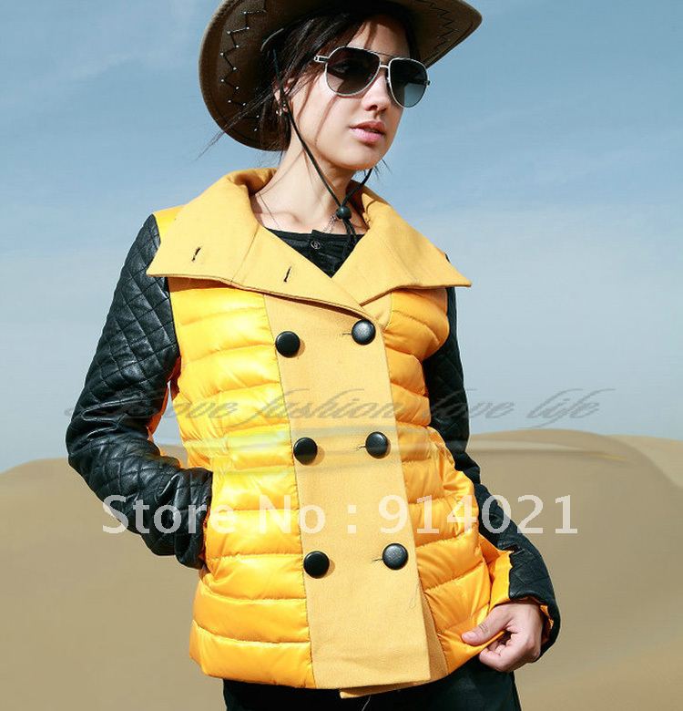 Personality casual woolen patchwork plus size down coat ,winter outerwear ,Women down coat, 2012 short design,Size S to XXL