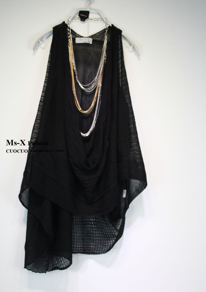 Personality irregular sleeveless special patchwork long design loose plus size sweater
