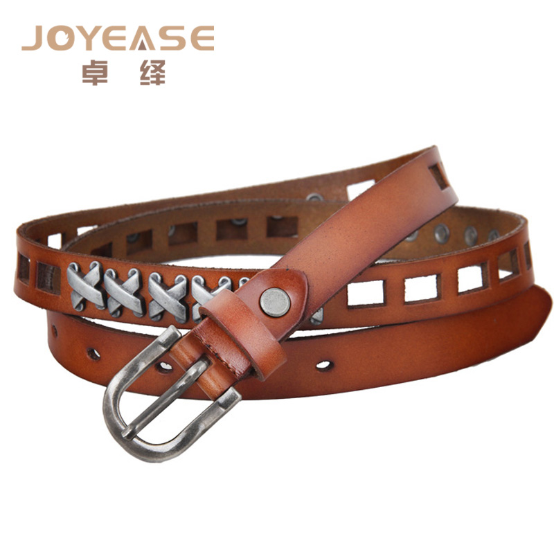 Personality rivet first layer of cowhide decoration thin belt genuine leather strap