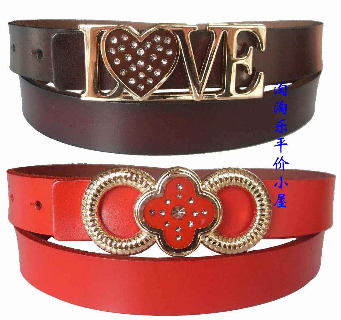 Personality smooth buckle strap fashion cowhide red strap all-match genuine leather women's belt
