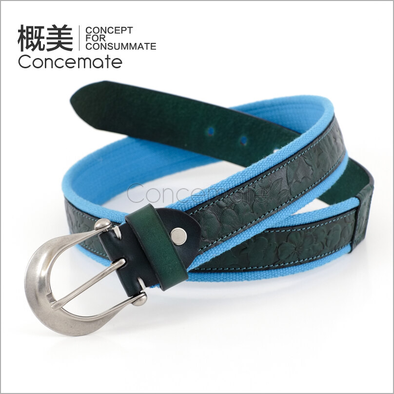 Personalized cowhide print women's genuine leather strap canvas color block women's belt c737