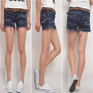 Personalized denim shorts hole female 2012 retro finishing flash shorts female shorts loose