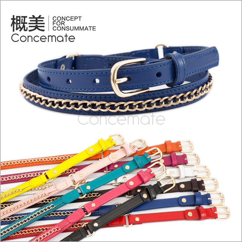 Personalized genuine leather thin belt fashion female candy color genuine leather strap chain decoration c138