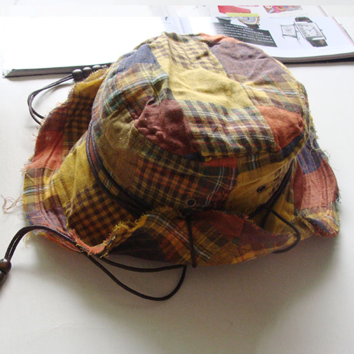 Personalized unique plaid cotton fabric cap short tassel cap casual cap