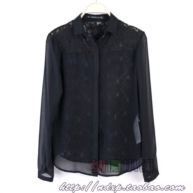 Perspectivity spring sexy lace chiffon shirt
