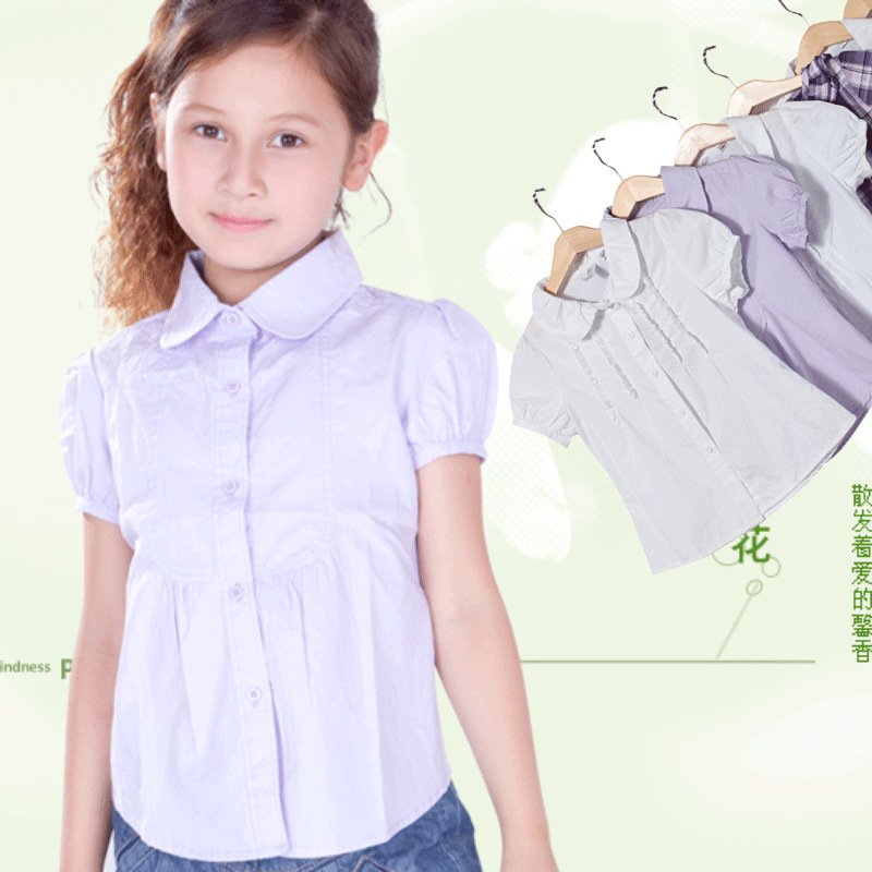 Peter Pan Collar Kids Girl Blouse White Trim Chocolate Soup with white lace 9 designs 4T-7T