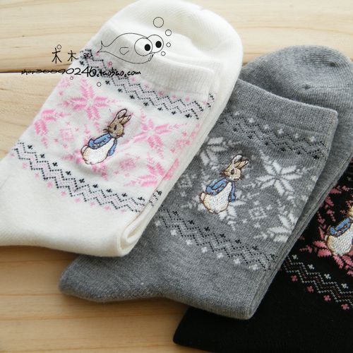 Peter rabbit 100% cotton female socks cotton socks snowflake dual