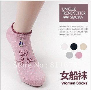 Peter rabbit embroidery pure cotton socks lady ship sox socks invisible socks