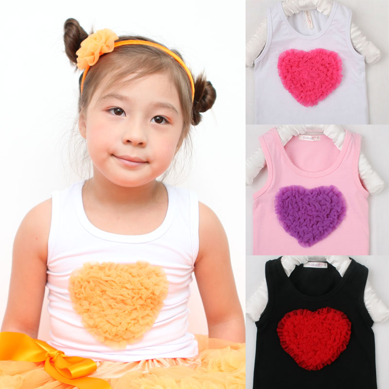 petti skirts for girls Heart vest T-shirt sleeveless top female child vest rosette tank heart ball gown petti skirts for girls