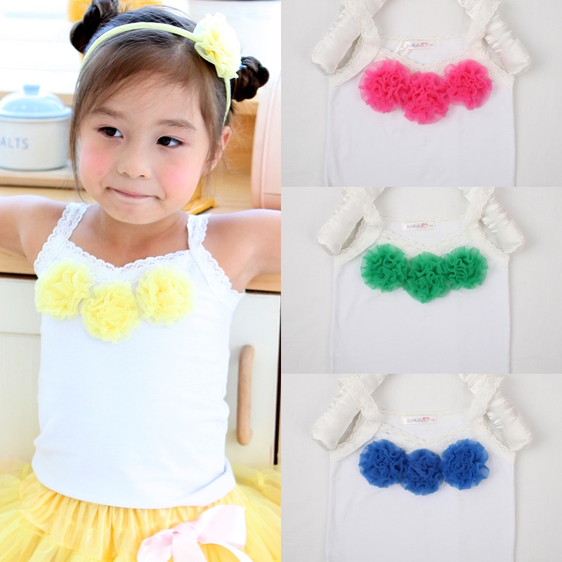 petti skirts for girls Women children's clothing gauze rose spaghetti strap t-shirt top rosette tee