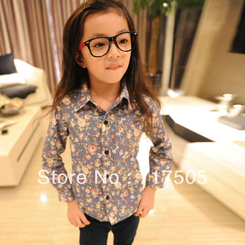 Petty bourgeoisie children's clothing  floral print shirt 100% cotton close-fitting