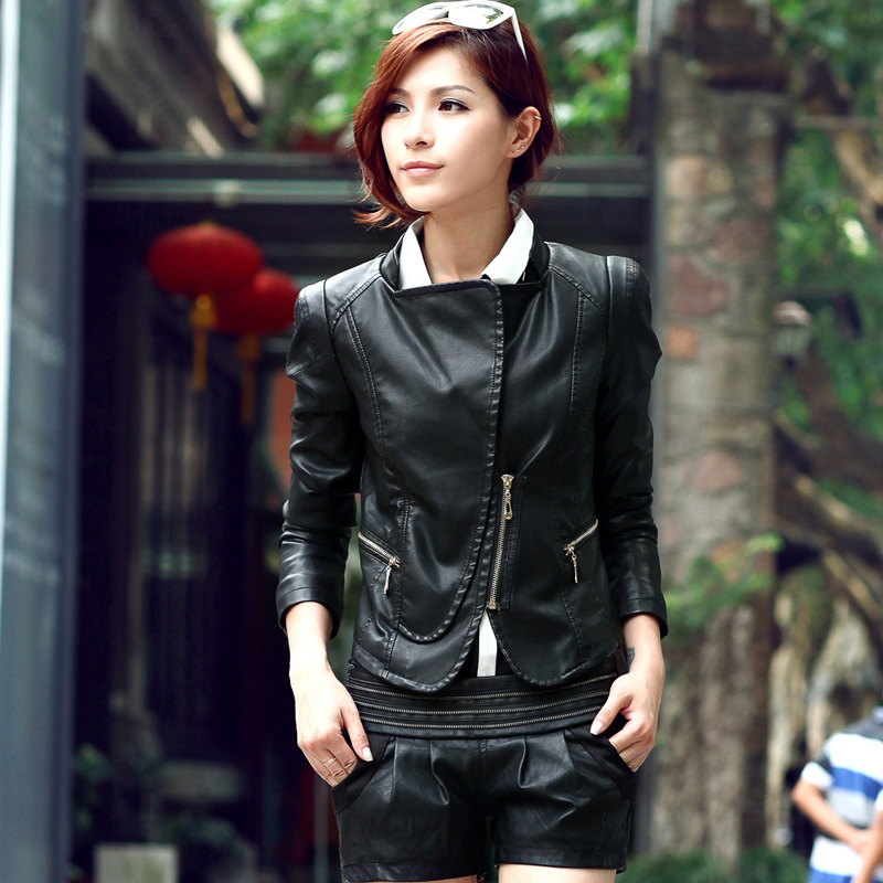 Pew outerwear 2012 autumn leather clothing female short design slim PU clothing female women's jacket 98008 Free Shipping
