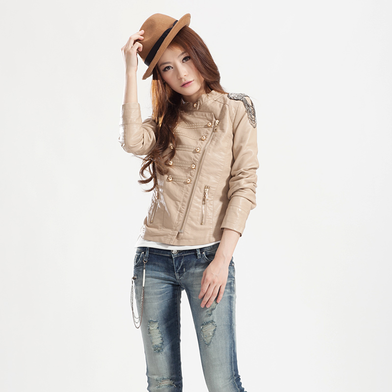 Pew outerwear 2012 autumn PU clothing women's short design slim stand collar women's motorcycle jacket 04