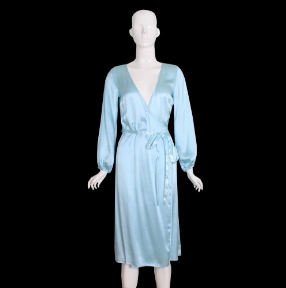 Pfifii Blue silk long design elegant noble three quarter sleeve robe sleepwear Free shepping