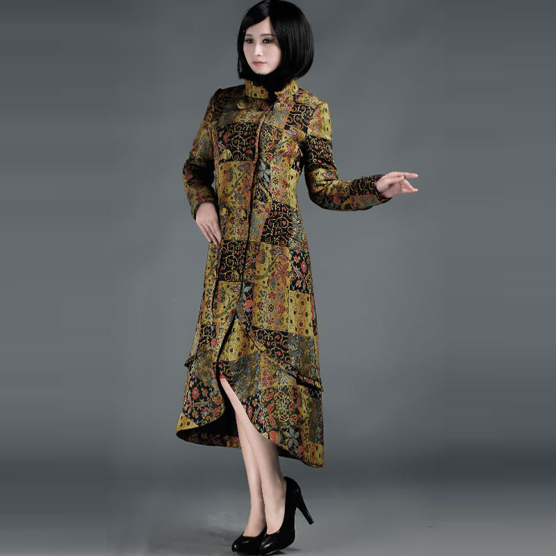 Phoenix chinese style new classical huamei woven damask autumn and winter cotton-padded lengthen outerwear