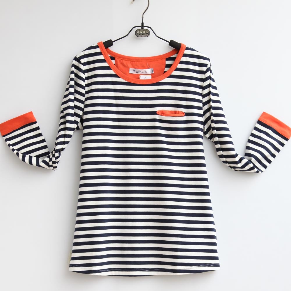Picas 112123 navy stripe maternity basic shirt all-match color block stripe t-shirt spring