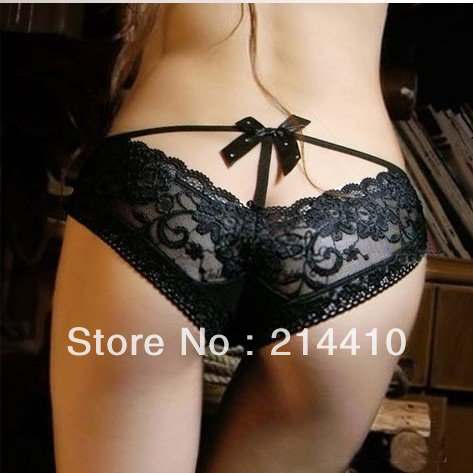 Pierced Butterfly lace sexy underwear princess sexy ladies panties butterfly tie with diamond lace temperament briefs 8pics