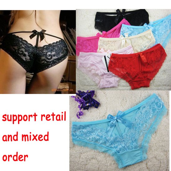 Pierced Butterfly lace sexy underwear princess sexy ladies panties butterfly tie with diamond lace temperament interest 86317-5