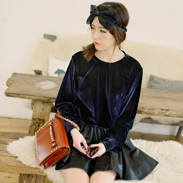 Pig cutiepigie small pleuche leather patchwork one-piece dress Free shipping