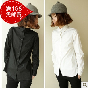 Pig in spring and autumn brief vintage turn-down collar shirt all-match shirt (CC014)