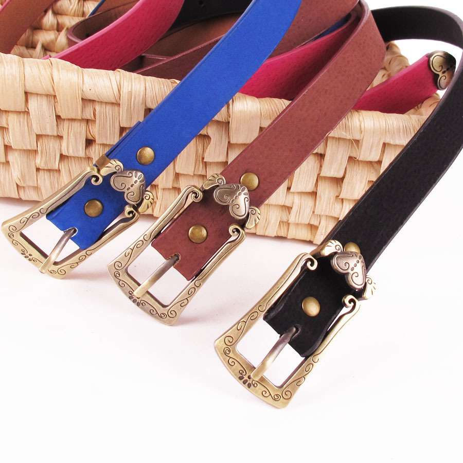 Pigskin Genuine Leather Belt Dress Belt Carved vintage buckle Fashion Women's Belt scrub matt multicolour strap all-match