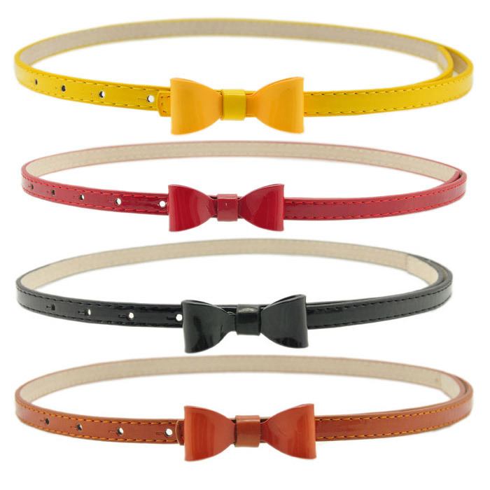Pigskin japanned leather candy color bow buckle thin belt women's butterfly buckle