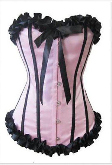 Pink and black flower overbust corset - qm2035a - pink