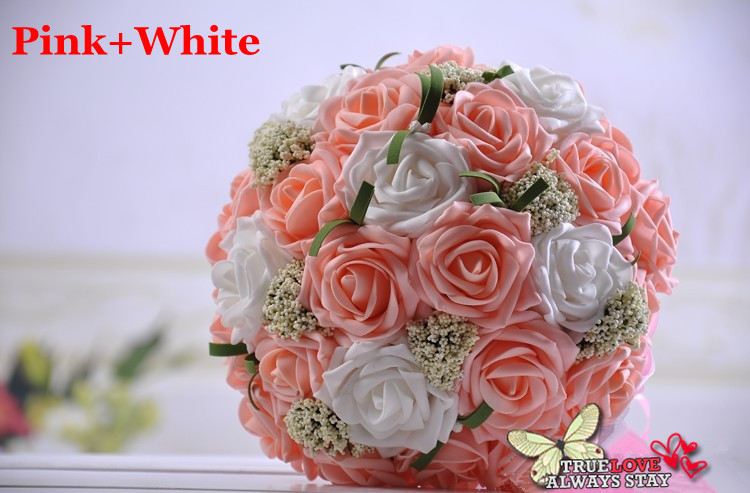Pink And White PE Flexible Foam Wedding Bridal Bouquet Height And Diameter About 30cm Round Shape Wedding Flower/Free Shipping